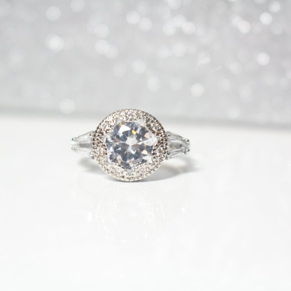 🌸Sterling Silver Solitaire Halo Victorian Antique Diamond Ring  Size 7 - Picture 7 of 9